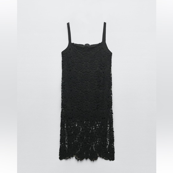 Zara MACRAMÉ KNIT DRESS. Black. Size S. New with Tags. - Picture 7 of 8